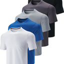 5 Pack Men’s Active Quick Dry Crew Neck T Shirts | Athletic Running Gym Workout Short Sleeve Tee Tops Bulk, Size M