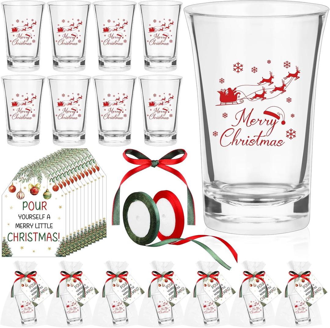 36 Set Merry Christmas Shot Glasses Christmas Party Favors Acrylic Shot Glasses 1.2 Oz Holiday Clear Cocktail Shot Cups Bulk with Pour Yourself a Merry Little Christma-s Cards Bag for Guest
