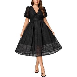 EYWOL Plus Size Wedding Guest Dress Midi: Black Cocktail Dress - Evening Gowns for Women Formal - Tea Party Dresses Size 2XL