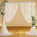 10ft x 7ft Cream White Chiffon Backdrop Curtain with Lights String for Parites Wedding Wrinkle Free Curtain Photo Backdrops Drapes for Baby Shower Birthday Party Home Decorations