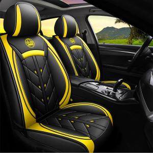 Comfortable Leather Auto Car Seat Covers 5 Seats Full Set Universal Fit (Black & Yellow)