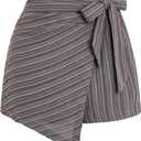 WDIRARA Women's Summer Mini Wrap Shorts Knot High Waist Belted Skorts Zipper Casual Loose Skirt (Multicolor Coffee)