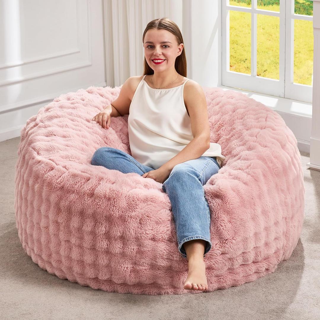 Hobestluk Bean Bag Chairs Beanbag Chair with Filler Adult Bean Bags with Fluffy & Machine Washable Cover, Giant Bean Bag Chairs for Aduts (Pink, 3FT-36" x 36" x 22")