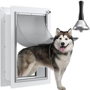 Pet Door for Wall with Secure Aluminum Lock, Steel Frame and Telescoping Tunnel, Double Silicone Flaps Dog Doggy Door and Cat Door Suitable for All Pets, Strong & Durable (Pets Up to 100 Lb) -Large