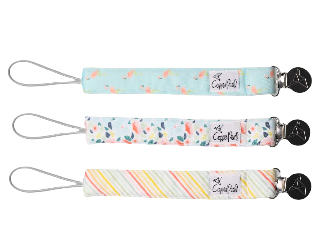 Copper Pearl Pacifier Clip 3-Pack: Premium Knit Binky Clips for Baby Girls and Boys - Stylish Stainless Steel Pacifier Holder Clip - Baby Pacifier Clips for No More Floor Drops - Lumberjack
