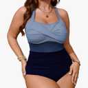 SCOMCHIC Women Plus Size One Piece Swimsuit Tummy Control Bathing Suit Color Block Ruched Swim Suits Swimwear,4XL