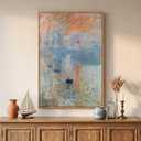 Large Framed Monet Nature Canvas Wall Art, Vertical Sunrise Impressionist Prints Paintings, Blue Lake Landscape Decorative Artwork for Living Room Office Dining Room Bedroom Wall Decor 24x36 Inch