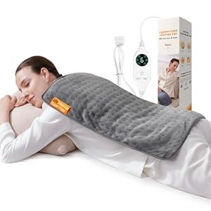 SuperFast Heat Up Carbon Fiber Heating Pad: Back, Neck, Shoulder, Period Cramps Pain Relief, Muscle Relief, Deeper Relax, Moist/Dry Heat, AutoOff, Machine Washable(Grey, 12" x 24")