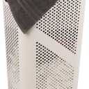 Mind Reader Slim Laundry Hamper with Lid, 60L Clothes Basket, Ventilated Plastic, Ivory, Single