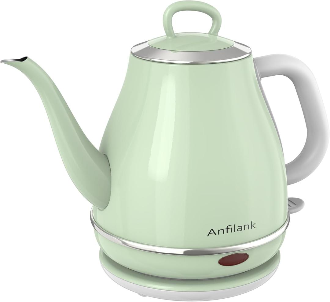 Anfilank Electric Gooseneck Kettle, 1L 1500WFast Boil, 100% Stainless Steel BPA Free Pour-Over Coffee & Tea Kettle, Water Boiler with Auto Shut & Boil-Dry Protectio, Green