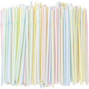 [200 Pack] 8.5" High Flexible Plastic Straws,Bendable Disposable Drinking Straws -Striped Assorted Colors for Home Use Milk Juice Drinks