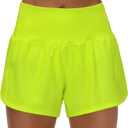 THE GYM PEOPLE Womens High Waisted Running Shorts Quick Dry Athletic Workout Shorts with Mesh Liner Zipper Pockets (Green, L)