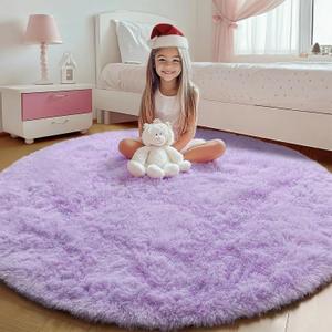 ONASAR Light Purple Round Area Rug 4ft, Soft Bedroom Circle Rugs Floor Mats for Kids Girls Teen Room, Cute Fluffy Plush Shaggy Carpet for Baby Nursery Living Room Playroom Dorm Home Decor