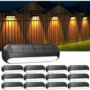 WdtPro Solar Fence Lights 12 Pack, Waterproof Solar Outdoor Lights Led Warm White & Color Changing, Deck Light Solar Powered for Outside Patio, Wall, Step, Yard, Stairs, Garden Decor (Warm/RGB-Black)