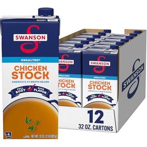 SWANSON S 100% Natural Unsalted Chicken Stock, 32 Oz Carton (Pack of 12) Best By Oct 1 2026