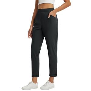 baleaf Womens Pants Petite Travel Pants Stretchy Work Pants Dressy Business Casual Slacks Golf Airport Clothing Fall Black M