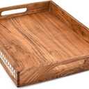 Serving Trays Acacia Wood Food Serving Tray for Coffee Table, Kitchen Counter, Bathroom or Entryway with Cutout Handles(16" X 12" X 2")