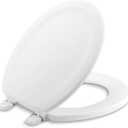 KOHLER 4648-0 Stonewood Round Toilet Seat, Round Wood Seat for Standard Toilets, Comes with Color-Matched Plastic Hinges, Home Essentials, White
