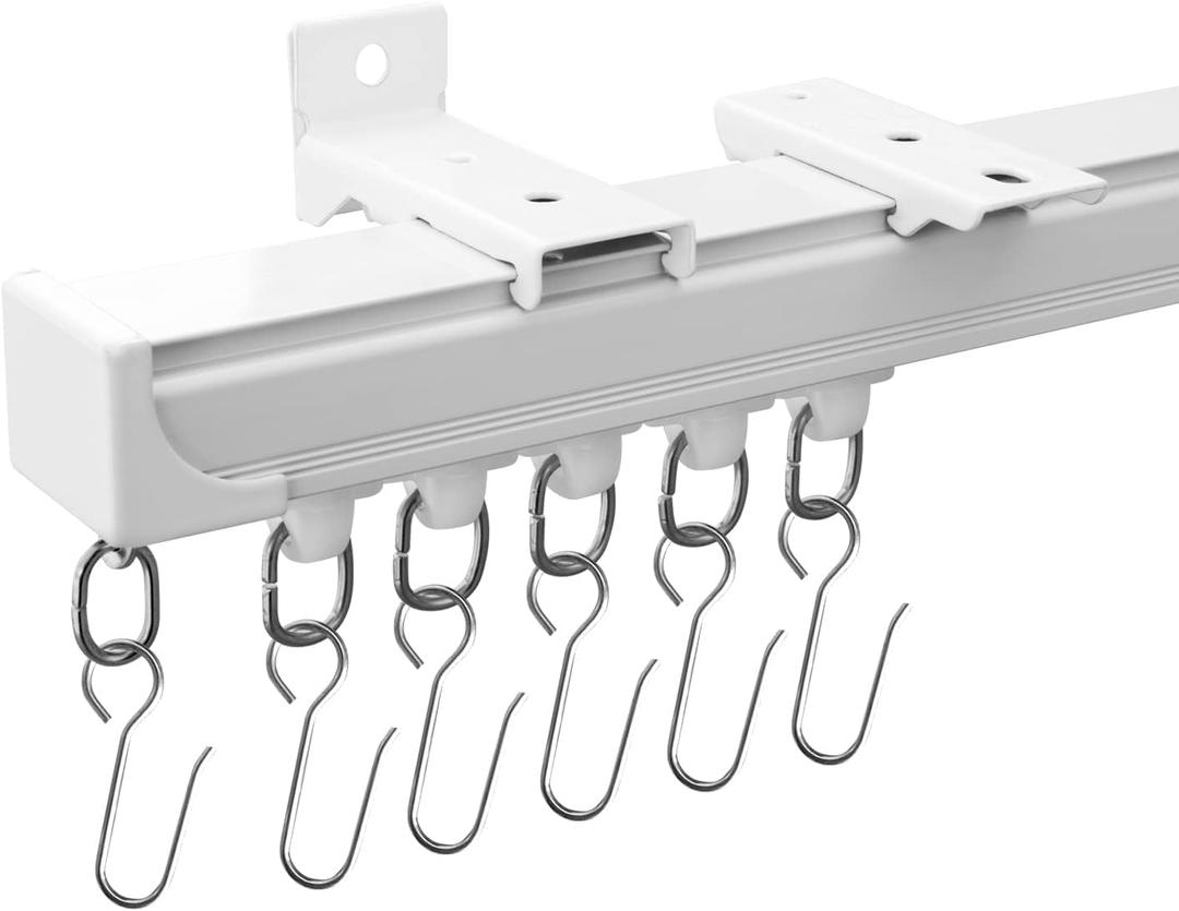 MaKefeile Ceiling Curtain Tracks 18FT,Curtain Track Wall Mount,Ceiling Mounted Sliding Door Curtains Rails Outdoor Extra Long Curtains Rod Room Divider Track for Living Bedroom with Hooks,White