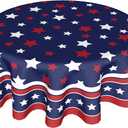 4th of July Tablecloth Round 60 Inch Patriotic Independence Day American Flag Table Cloth Washable Navy Blue Memorial Day Table Cover for Kitchen Dinner Room Holiday Picnic Party Indoor Outdoor Decor