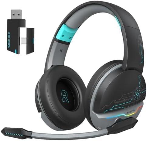 NUBWO G08 Dual Wireless Gaming Headset with Mic for PS5, PS4, PC, Mobile & Tablet | 2.4GHz Wireless & Bluetooth 5.3 | 100 Hr Battery | 50mm Drivers | Lightweight & RGB Lighting - DarkBlue