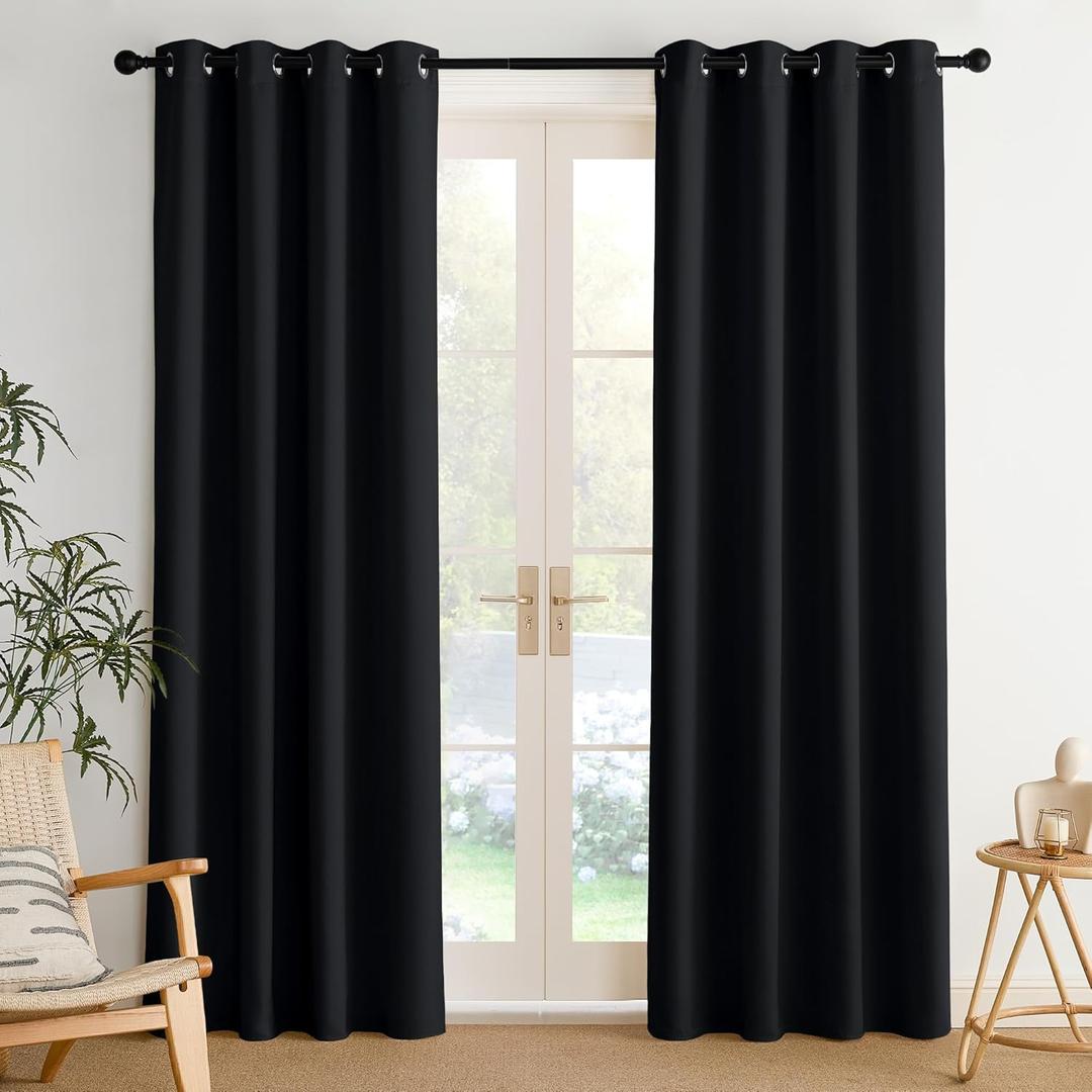 NICETOWN Black Blackout Curtains Bedroom Drapes 84 inch long 2 Panels, Cortinas Thermal Grommet Curtains for Living Room, Noise Reducing Privacy Window Treatment Shades for Nursery, Laundry Patio, W52