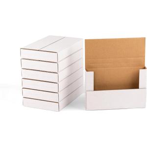 50 Pack 9x6x1.3 inch Small Shipping Boxes, Multi-Depth Flat Cardboard Boxes with Fragile Stickers for DVD Shipping, Packing, Moving, Storage, White