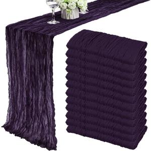 12 Pack 10Ft Boho Cheesecloth Table Runner - 35x120 Inch Dark Purple Gauze Long Romantic Table Decor for Wedding, Bridal Shower, Birthday Party