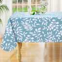 Misaya Rectangle Waterproof Vinyl Table Cloth, Wipeable Tablecloth with Flannel Backing, Plastic Table Cover for Dinner, Picnic, Indoor and Outdoor (Blue Leaves, 52" x 70")