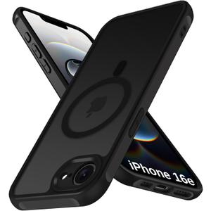 ivoler Magnetic Case for iPhone 16e 6.1" 2025 [Compatible with Magsafe] [Military Grade Protection] Magnetic Charger Case,Frosted Translucent Back Phone Cover- Matte Black