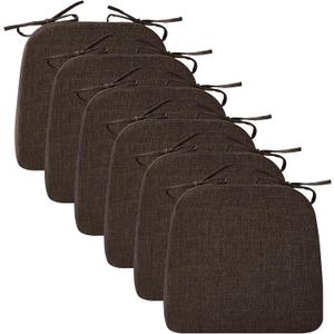 Ruqmuis Chair Cushions for Dining Chairs, 2" Thick Seat Cushions for Kitchen Chairs, D-Shaped Chair Pads with Washable Cover, Ties and Non Slip Backing, 17'' x 16'', Set of 6, Brown, 6 Count