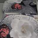 Poedist 4 Pcs Shower Curtain Set, White Gardenia Bathroom Set, Floral Shower Curtain Sets with Rugs(Bath Mat,U Shape and Toilet Lid Cover Mat) and 12 Hooks