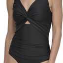 DKNY Women's Twist Front Keyhole One Piece Swimsuit (Black, M)