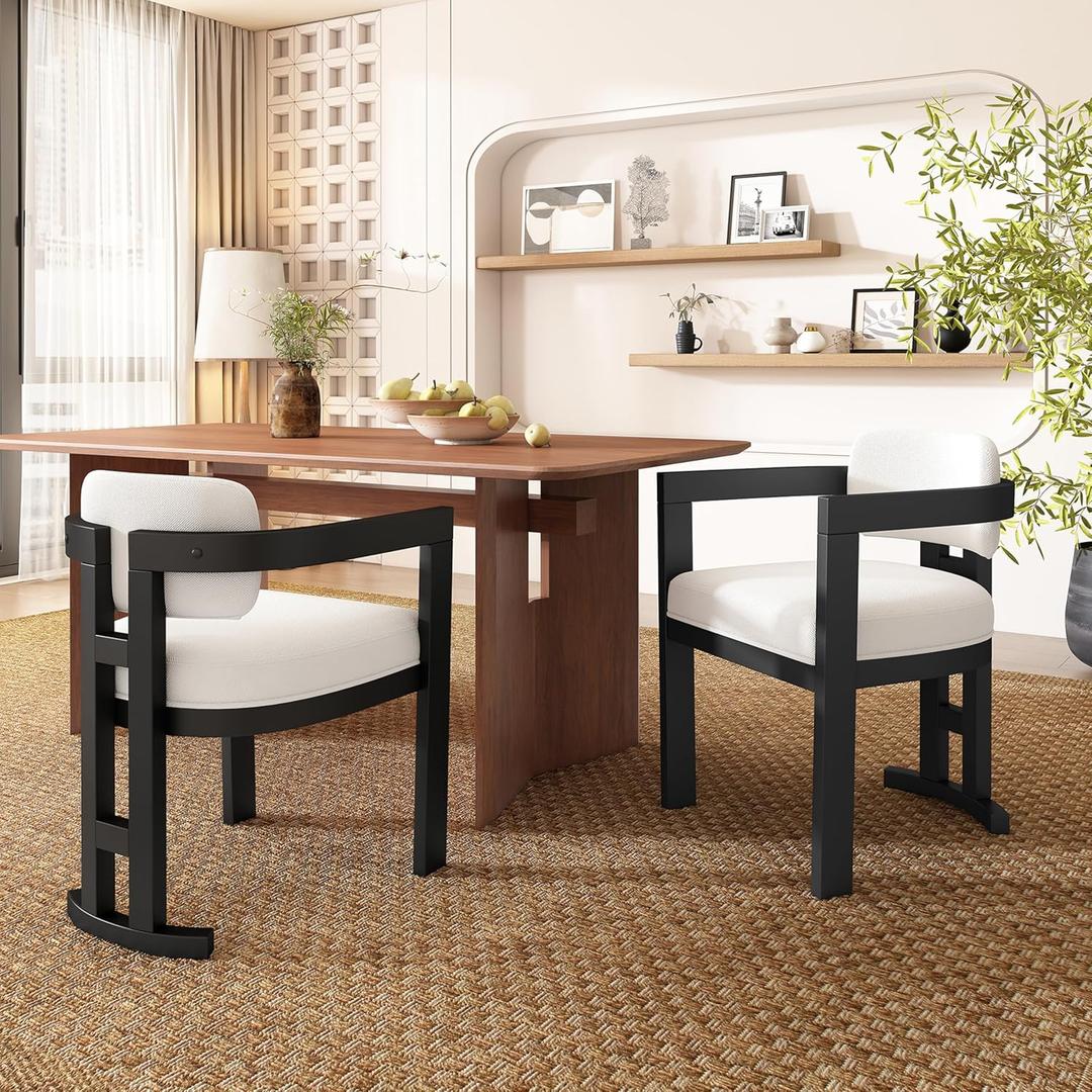 Christopher Knight Home Loftia Dining Chairs Set of 2, Upholstered Seating Kitchen Chair, Curved Backrest Accent Dining Chair, Wood Frame Armchair, Fabric Dining Chairs for Restaurant Cafeteria, White