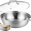 Delarlo Tri-Ply Stainless Steel 12 inch Everyday Pan with Glass Lid, Deep Saute Pan, Kitchen Everything Pan, High Side Chef's Pans, Induction Cooking Pot, Dishwasher Safe, 4QT Stock Pot Up To 600