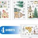 4 x Mfault Christian Winter Snowy Village Window Clings, Religious Church House Barn Pine Tree Stickers Decals Decorations, Farmhouse Rustic Christmas Snowflake Bird Home Living Room Kitchen Decor