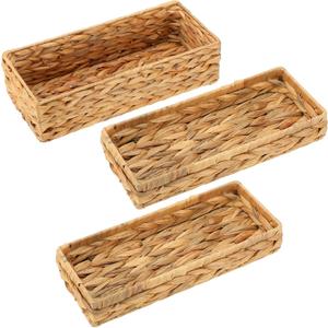 Umigy 3 Pcs Wicker Baskets Water Hyacinth Toilet Paper Basket Woven Rectangle Toilet Tank Basket Hyacinth Paper Storage Holder Organizer Storage Containers for Bathroom Bedroom Kitchen(Classic)