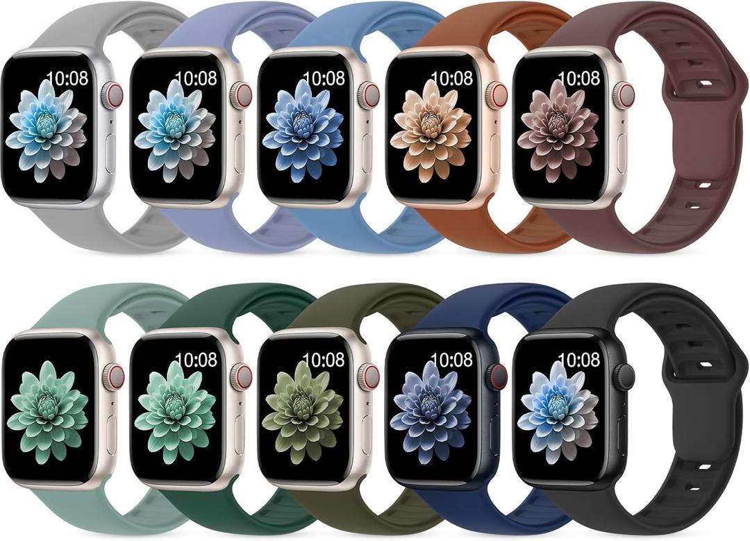 10 Pack Silicone Bands Compatible with Apple Watch 38mm 40mm 41mm 42mm 44mm 45mm 46mm 49mm Women Men, Soft Waterproof Replacement Wrist Sport Band for iWatch Series 11 10 9 8 7 6 5 4 3 2 1 SE Ultra
