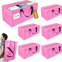 6 Pack Extra Large Moving Bags with Zippers, Backpack Straps & Reinforced Handles, Heavy Duty Storage Bags for Clothes, Moving, Space Saving, Pink