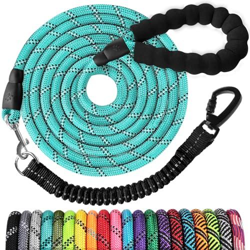 jenico Long Dog Leash 20FT: 3/8'' Heavy Duty Rope Leashes for Dogs Training with Lockable Hook Reflective Threads Bungee and Padded Handle - Dog Lead for Large Small Medium Dogs Outside Walking