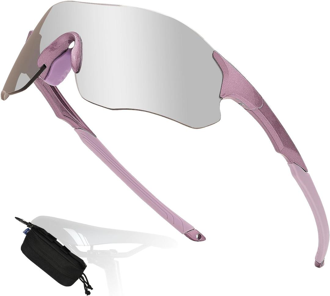 AMBEYE Sports Sunglasses y2k  UV400 REVO Mirror Lens, Ultra-Light TR90 Full Frame, Adjustable Nose Pads, Anti-Slip Arms  Cycling Running Hiking Triathlon  Chrome Lavender