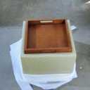 CHITA Storage Ottoman Cube with Tray Lid, Small Footstool with Storage, Square End Table for Living Room and Bedroom, Faux Leather in Saddle Brown