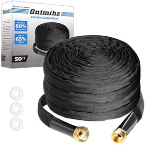 Gnimihz Garden Hose 50ft, Made of TPE(Not PVC), Ultra-Light & Flexible Water Hose with Solid Brass Fittings, Non-Shrinking, Easy to Storage, Drinking Water Safe Material, All-weather, Black, Newbox