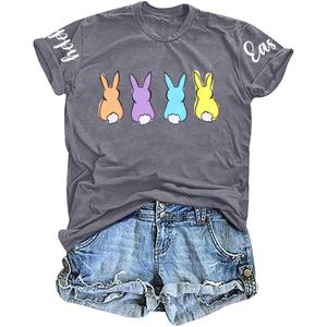Easter Shirt Women Cute Bunny Graphic Tee Happy Easter Letter Printed Tshirts Casual Short Sleeve Easter Gift Tops,XL