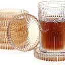 JUXYES 8 Pack Amber Tone Crystal Coasters Round Cup Mat, Glass Coasters for Drinks Coffee Tea Wine, Decorative Wine Bottle Coaster, Crystal Drink Coasters for Restaurant bar Kitchen Dining Table