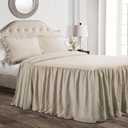 Lush Decor Ruffle Skirt Bedspread Set - 3-Piece Luxurious Farmhouse Bedding - Elegant Ruffle Detail - Timeless Style - Soft Lightweight Sheets - Queen, Neutral