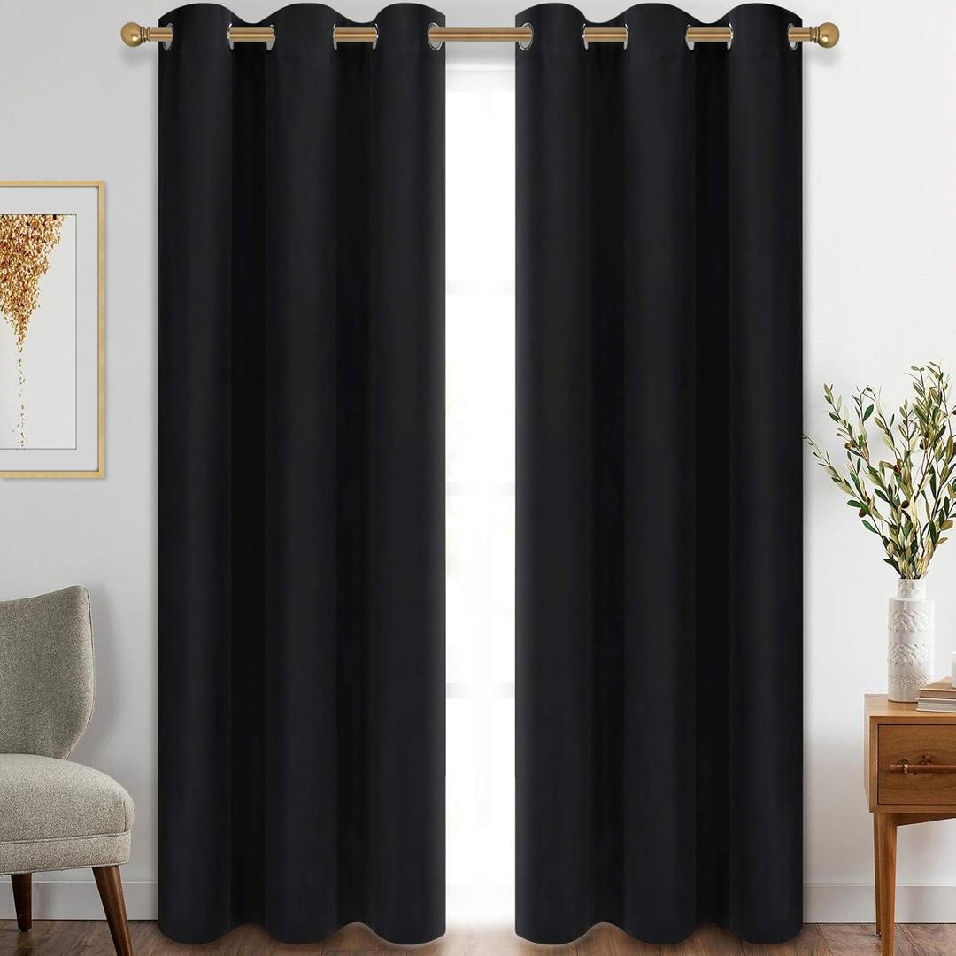 Diraysid Blackout Curtains for Bedroom Grommet Thermal Insulated Room Darkening Curtains (42 x 84 Inch, 2 Panels, Black)