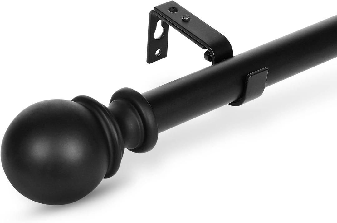 Curtain Rods for windows,1" Diameter Curtain Rod, 32-48" Standard Decorative Window Curtain Rod Set with Brackets for bathroom Kitchen Bedroom Window, Black