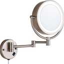 Wall Mount Makeup Mirror 9 Inches with LED Lighted 10x Magnification,has 3 Colors Lights Modes,13" Extension Arm Magnifying Vanity Mirror Electric Plug Powered, Brushed Nickel Finish (16"L x 11"W)