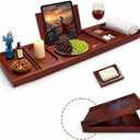 Bathtub Tray & Bath Tray for Tub Expandable Bamboo Bath tub Tray, Bathtub Caddy, Adjustable Foldable Waterproof Bath Trays for tub with Phone, Glass, Book & Tab Holder (Free Soap Dish)